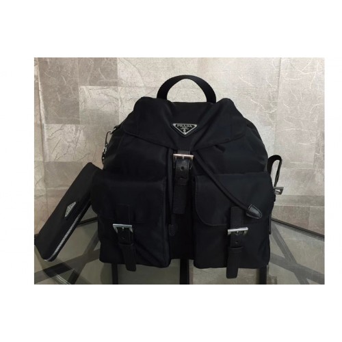 Prada 1BZ811 Fabric Backpack Black Fabric with Saffiano leather trim