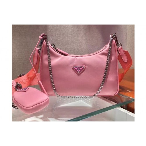 Prada 1N2416 Re-Edition 2005 nylon and Saffiano leather mini-bags Pink Re-Nylon