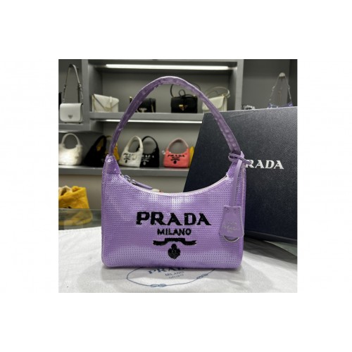 Prada 1NE515 Re-Edition 2000 sequined Re-Nylon mini-bag in Black Lily Fabric Prada 1NE515 Re-Edition 2000 sequined Re-Nylon mini-bag in Black Lily Fabric