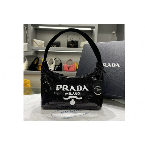 Prada 1NE515 Re-Edition 2000 sequined Re-Nylon mini-bag in Black White Fabric