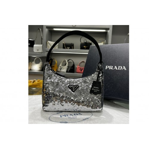 Prada 1NE515 Re-Edition 2000 sequined Re-Nylon mini-bag in Silver Fabric Prada 1NE515 Re-Edition 2000 sequined Re-Nylon mini-bag in Silver Fabric