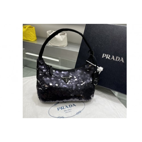 Prada 1NE515 Re-Edition 2000 sequined Re-Nylon mini-bag in Black Fabric