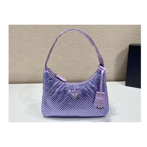 Prada 1NE515 Satin mini-bag with artificial crystals in Purple Fabric Prada 1NE515 Satin mini-bag with artificial crystals in Purple Fabric