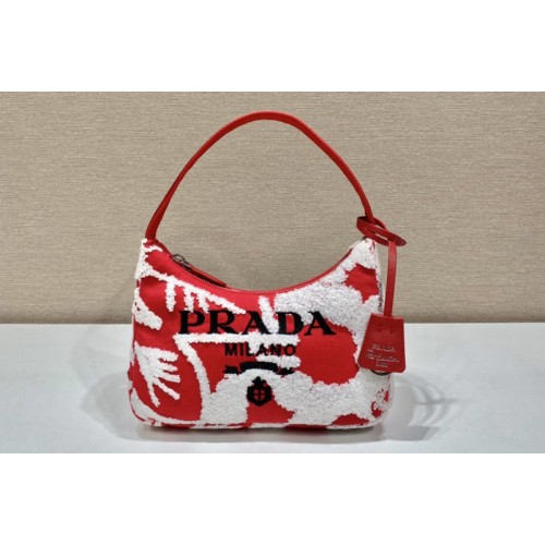 Prada 1NE515 Re-Edition 2000 embroidered drill mini bag in Red White Fabric
