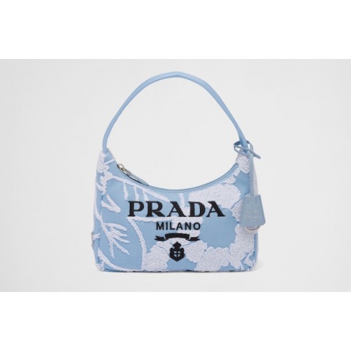 Prada 1NE515 Re-Edition 2000 embroidered drill mini bag in Sky Blue White Fabric Prada 1NE515 Re-Edition 2000 embroidered drill mini bag in Sky Blue White Fabric