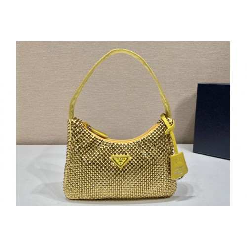 Prada 1NE515 Satin mini-bag with artificial crystals in Yellow Fabric