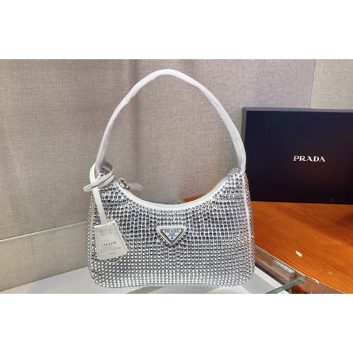 Prada 1NE515 Satin mini-bag with artificial crystals in White Fabric Prada 1NE515 Satin mini-bag with artificial crystals in White Fabric