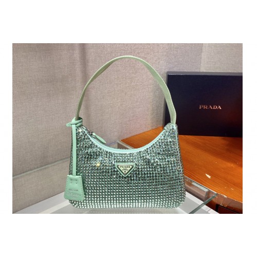 Prada 1NE515 Satin mini-bag with artificial crystals in Green Fabric