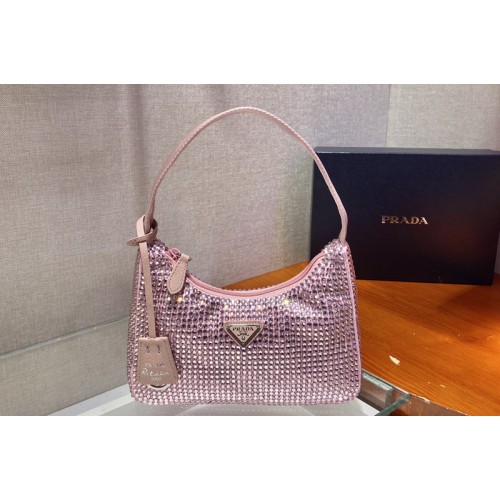 Prada 1NE515 Satin mini-bag with artificial crystals in Pink Fabric