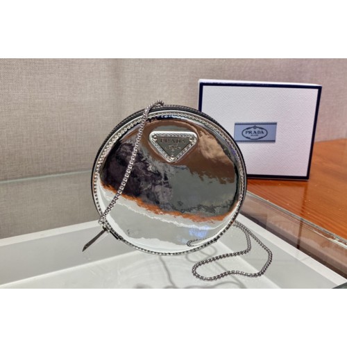 Prada 1NR003 Brushed leather mini-pouch in Silver Leather