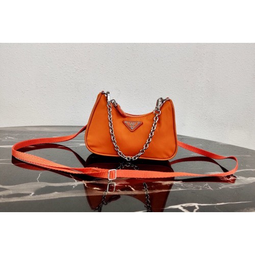 Prada 1TT122 Mini Hobo Bag in Orange Nylon Prada 1TT122 Mini Hobo Bag in Orange Nylon