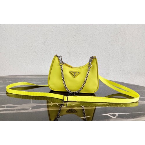 Prada 1TT122 Mini Hobo Bag in Yellow Nylon