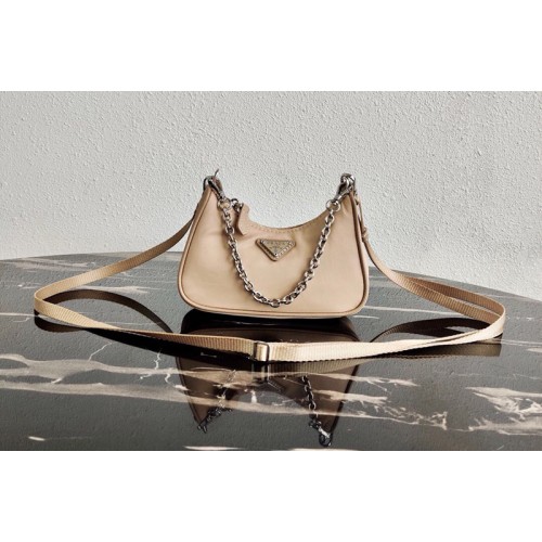 Prada 1TT122 Mini Hobo Bag in Beige Nylon