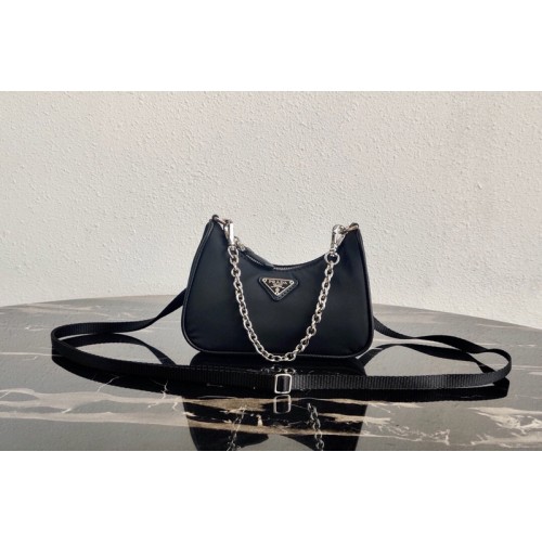 Prada 1TT122 Mini Hobo Bag in Black Nylon