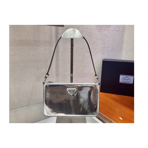 Prada 1BC155 Metallic leather mini-bag in Silver Leather