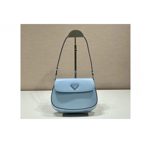 Prada 1BD311 Prada Cleo brushed leather shoulder bag with flap in Blue Leather