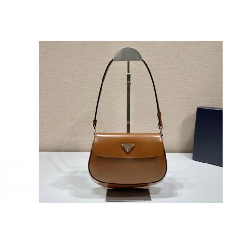 Prada 1BD311 Prada Cleo brushed leather shoulder bag with flap in Brown Leather Prada 1BD311 Prada Cleo brushed leather shoulder bag with flap in Brown Leather