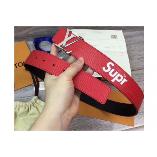 Louis Vuitton X Supreme M6897 Initiales 40 MM Belt in Red Epi Leather Louis Vuitton X Supreme M6897 Initiales 40 MM Belt in Red Epi Leather