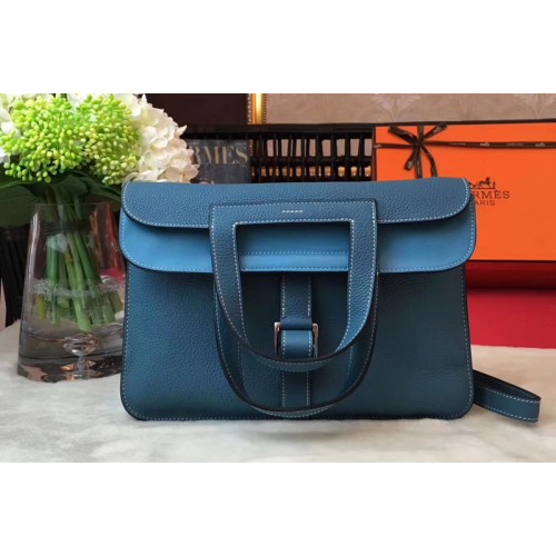 Hermes Halzan 31 Bags Original Taurillon Leather Blue Hermes Halzan 31 Bags Original Taurillon Leather Blue
