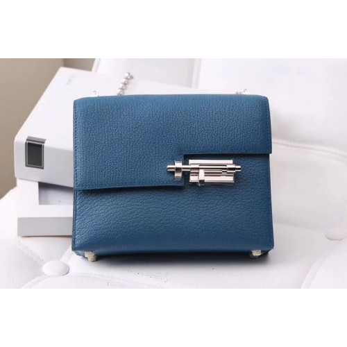 Hermes mini Chevre verrou 18cm shoulder Bag Original Togo Leather Blue