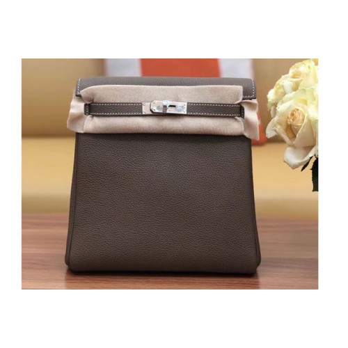Hermes kelly ado 22cm backpack Original Togo Leather Full Handstitch Grey Leather Silver Hardware