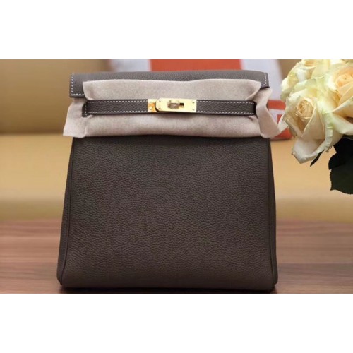Hermes kelly ado 22cm backpack Original Togo Leather Full Handstitch Grey Leather Gold Hardware