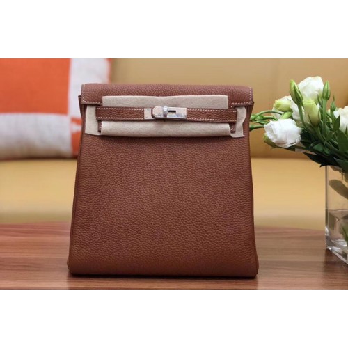 Hermes kelly ado 22cm backpack Original Togo Leather Full Handstitch Tan Leather Silver Hardware
