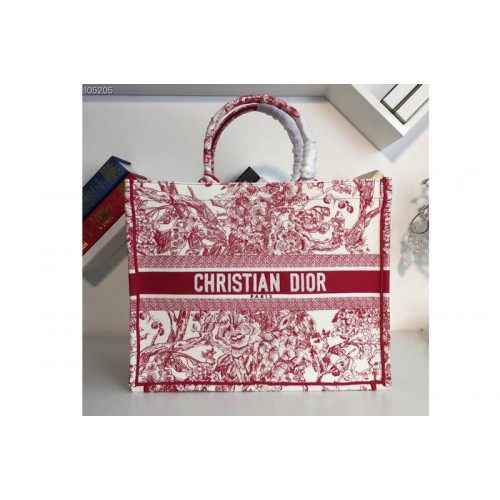 Dior M1286 Book Tote 42mm Bag in Red Flowers Embroidered canvas