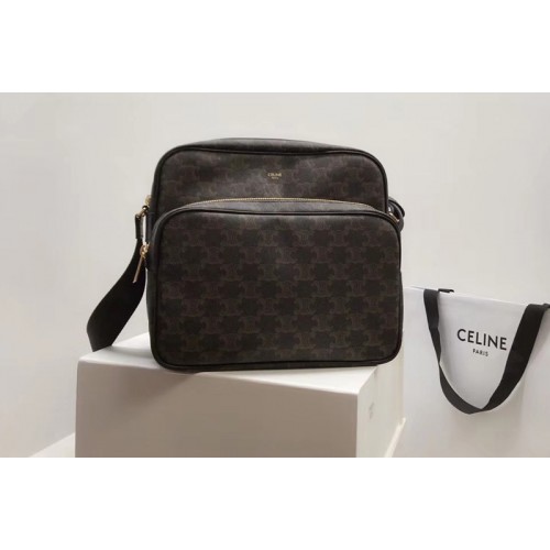 Celine VERTICAL MESSENGER BAG IN TRIOMPHE CANVAS AND CALFSKIN