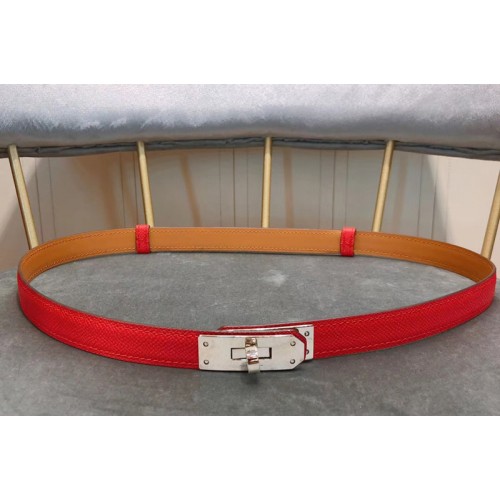 Womens Hermes 17mm Kelly Belts Silver Buckle in Red Epsom Leather