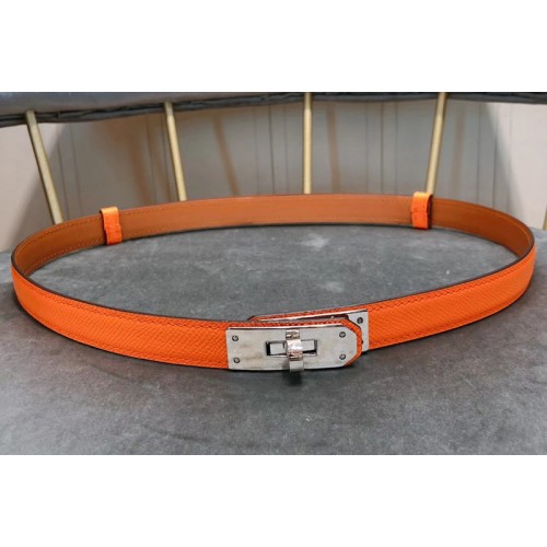 Womens Hermes 17mm Kelly Belts Silver Buckle in Orange Epsom Leather