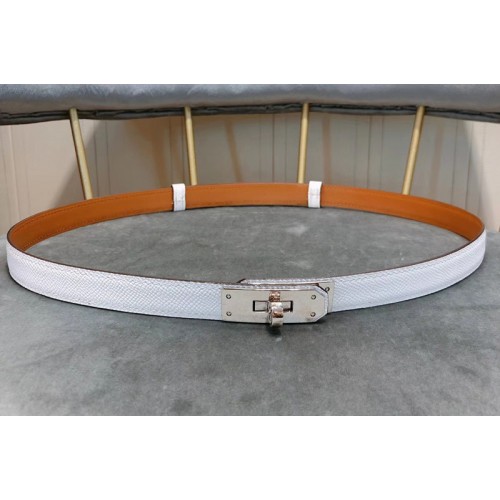 Womens Hermes 17mm Kelly Belts Silver Buckle in White Epsom Leather