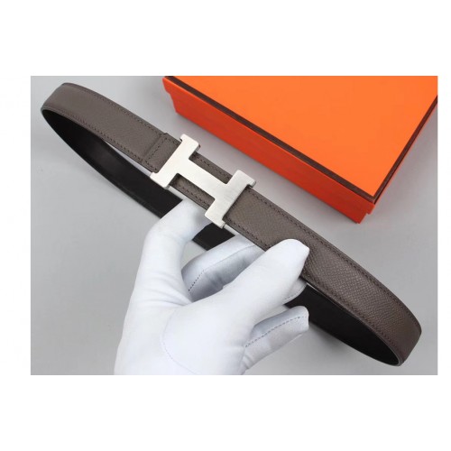 Womens Hermes 25mm Constance Belts Silver Buckle in Gray Black Epsom Leather