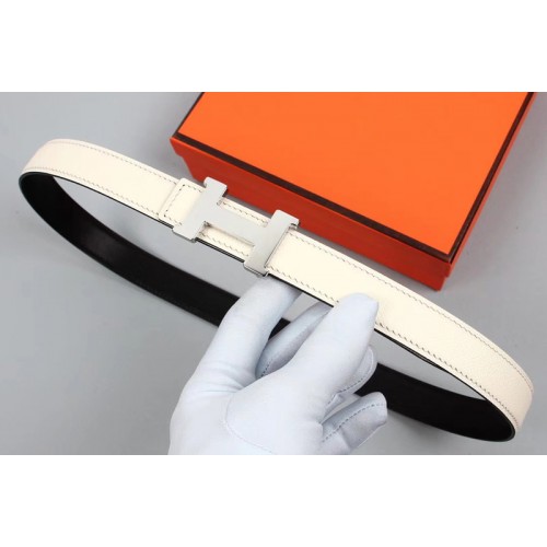 Womens Hermes 25mm Constance Belts Silver Buckle in White Black Epsom Leather Womens Hermes 25mm Constance Belts Silver Buckle in White Black Epsom Leather