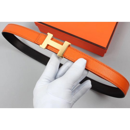 Womens Hermes 25mm Constance Belts Silver Buckle in Orange Black Epsom Leather
