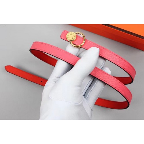 Womens Hermes 15mm Mini Laquee Reversible belt Gold Buckle in Pink Red Epsom Leather