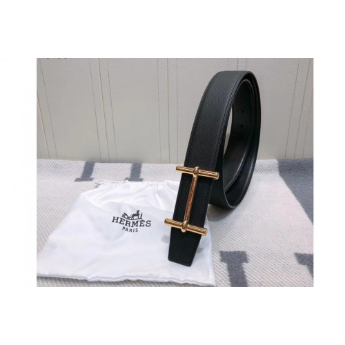 Mens Hermes 38mm H dAncre Reversible belt Gold Buckle in Black Togo Leather