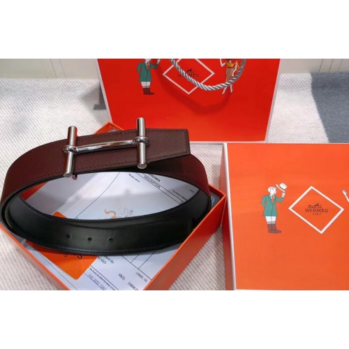 Mens Hermes 38mm H dAncre Reversible belt Gold Buckle in Bordeaux Togo Leather