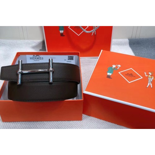Mens Hermes 38mm H dAncre Reversible belt Gold Buckle in Coffee Togo Leather