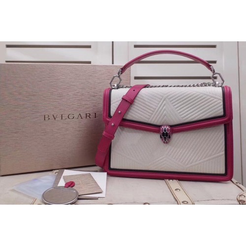 Bvlgari Serpenti Forever Serpenti Diamond Blast Top Handle Bags White Red Quilted Nappa Leather Bvlgari Serpenti Forever Serpenti Diamond Blast Top Handle Bags White Red Quilted Nappa Leather