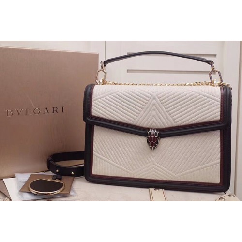 Bvlgari Serpenti Forever Serpenti Diamond Blast Top Handle Bags White Black Quilted Nappa Leather