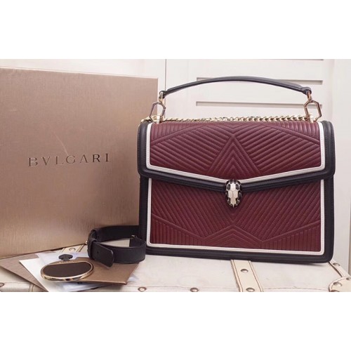 Bvlgari Serpenti Forever Serpenti Diamond Blast Top Handle Bags Wine Black Quilted Nappa Leather