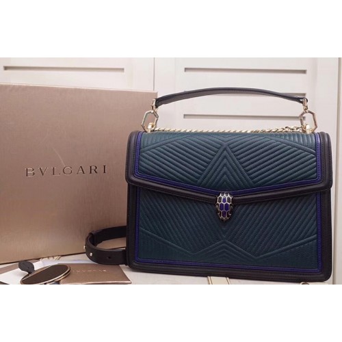 Bvlgari Serpenti Forever Serpenti Diamond Blast Top Handle Bags Green Black Quilted Nappa Leather