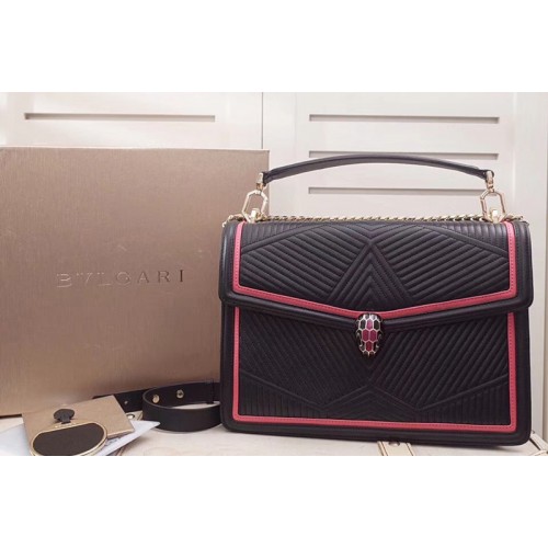 Bvlgari Serpenti Forever Serpenti Diamond Blast Top Handle Bags Black Red Quilted Nappa Leather Bvlgari Serpenti Forever Serpenti Diamond Blast Top Handle Bags Black Red Quilted Nappa Leather