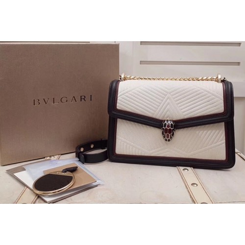Bvlgari Serpenti Forever Serpenti Diamond Blast Flap Cover Bags White Black Quilted Nappa Leather