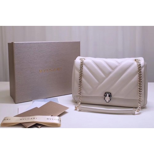 Bvlgari Serpenti Cabochon Shoulder Bags White Nappa Leather