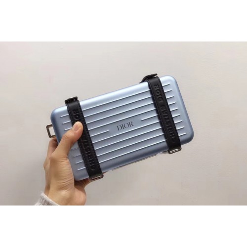 Blue DIOR AND RIMOWA PERSONAL CLUTCH 2DRCA295YWT IN ALUMINUM AND GRAINED CALFSKIN