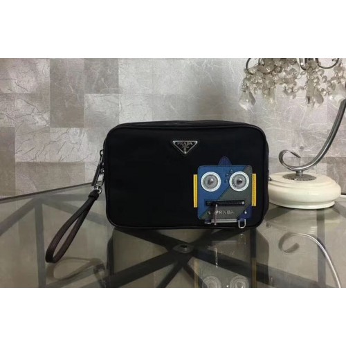 Prada 2NE007 Nylon and Saffiano Leather Cosmetic Pouch Blue Grey Prada 2NE007 Nylon and Saffiano Leather Cosmetic Pouch Blue Grey
