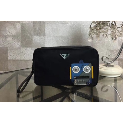 Prada Nylon And Saffiano Leather Cosmetic Pouch 2NE011 Blue Grey Prada Nylon And Saffiano Leather Cosmetic Pouch 2NE011 Blue Grey