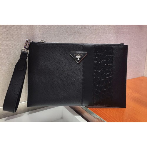 Prada 2NG005G Saffiano Leather Clutch in Black Leather